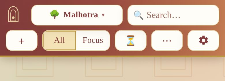 Buttons at the top of the screen
